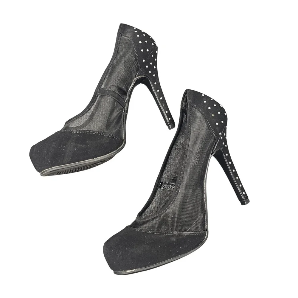 Madeline Girl Black‎ Polka Dot Mesh Stiletto Heels Party Shoes Womens 8M